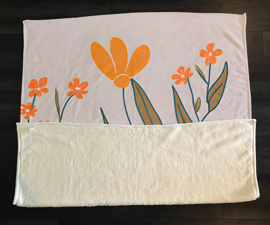 Orange Minimalist Floral Pattern Fleece Sherpa Blanket