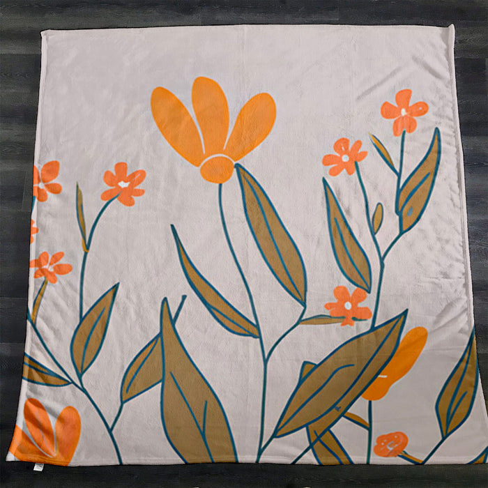 Orange Minimalist Floral Pattern Fleece Sherpa Blanket