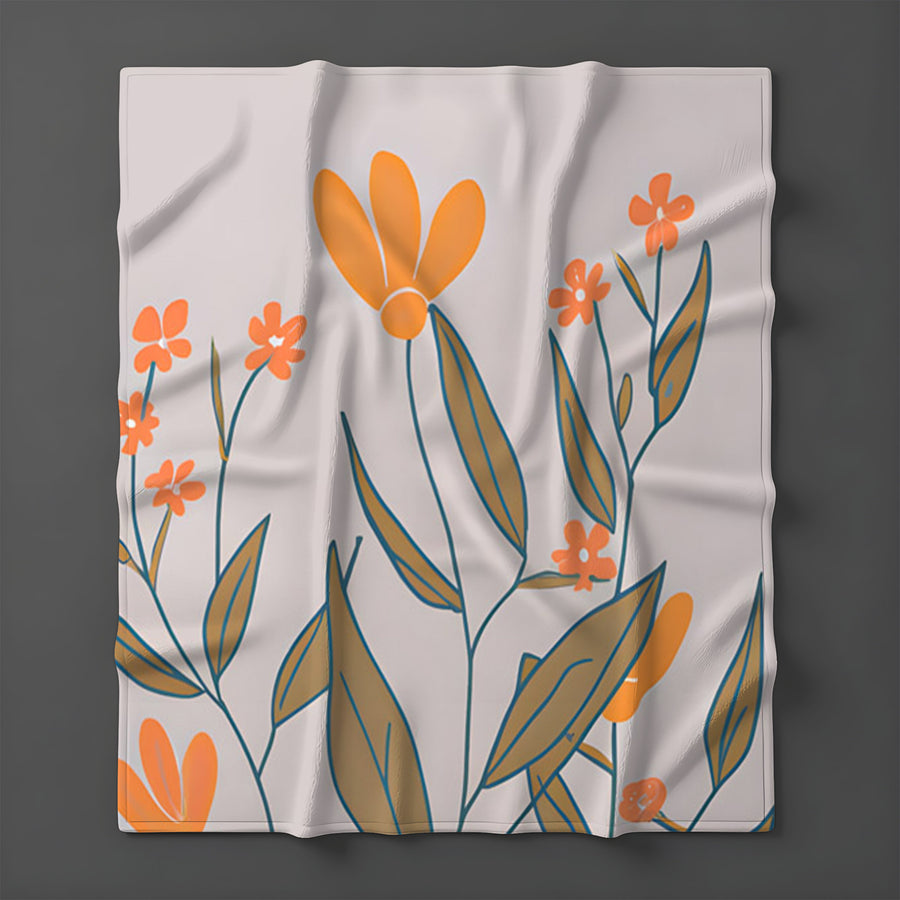 Orange Minimalist Floral Pattern Fleece Sherpa Blanket