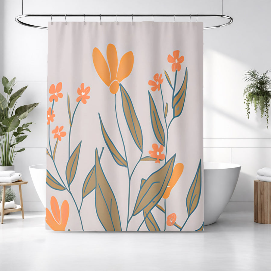 Orange Minimalist Floral Pattern Shower Curtain