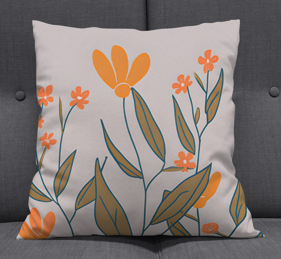 Orange Minimalist Floral Pattern Throw Pillow Cover