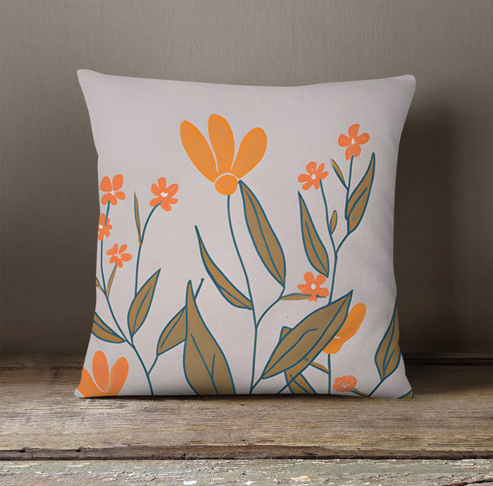 Orange Minimalist Floral Pattern Throw Pillow Cover