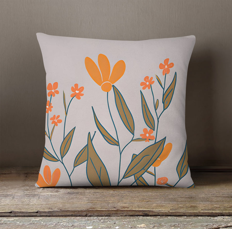 Orange Minimalist Floral Pattern Throw Pillow Cover
