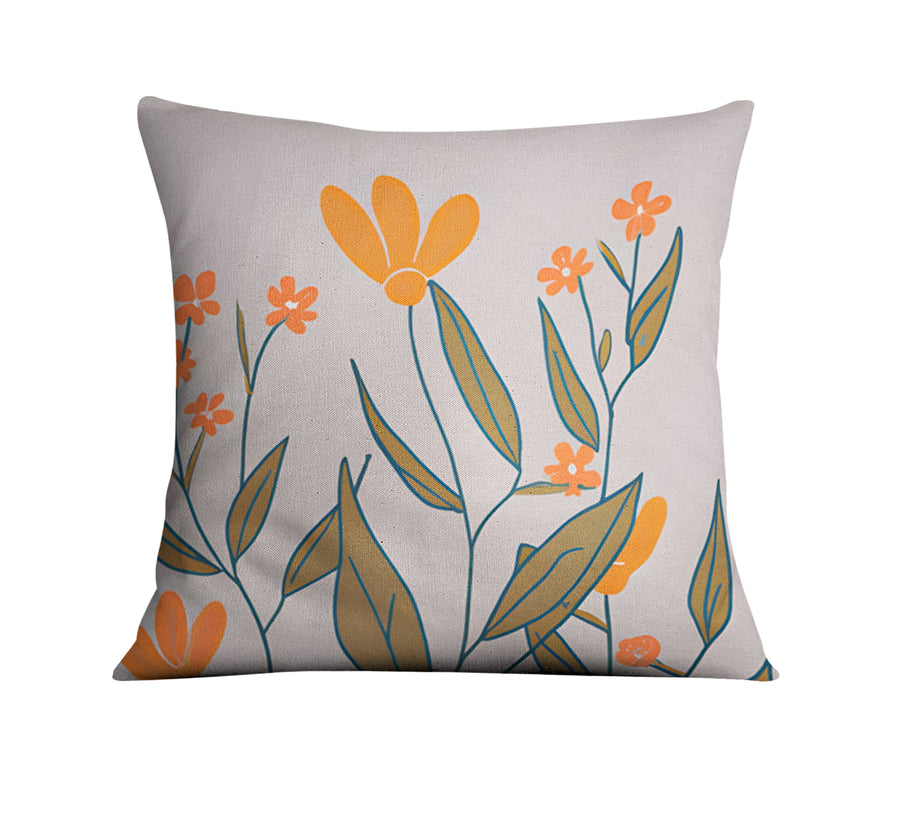 Orange Minimalist Floral Pattern Throw Pillow Cover