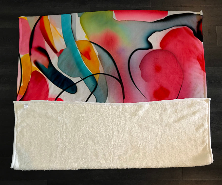 Multicolor Fluid Abstract Shape Pattern Fleece Sherpa Blanket