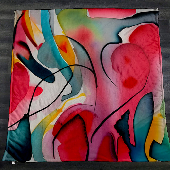 Multicolor Fluid Abstract Shape Pattern Fleece Sherpa Blanket