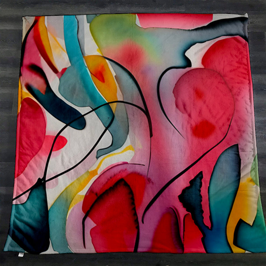 Multicolor Fluid Abstract Shape Pattern Fleece Sherpa Blanket