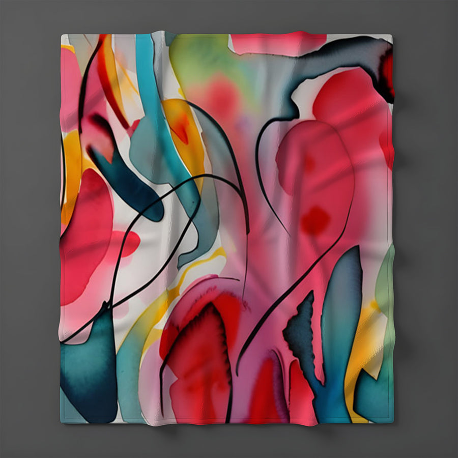 Multicolor Fluid Abstract Shape Pattern Fleece Sherpa Blanket