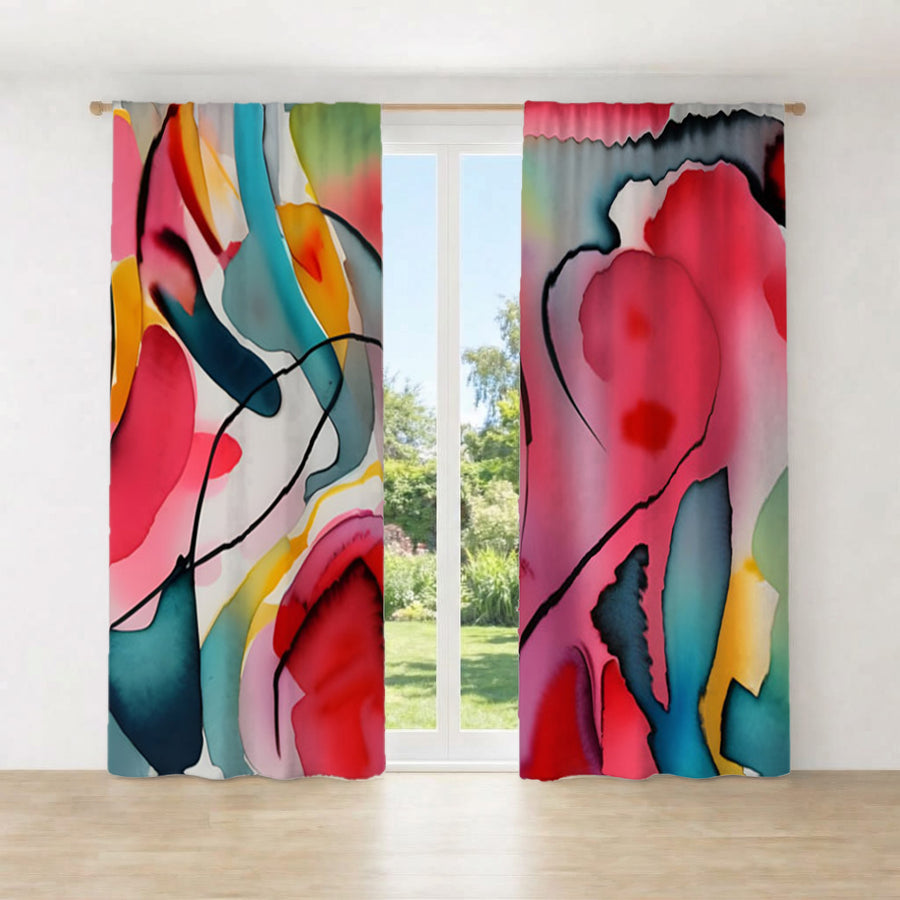 Multicolor Fluid Abstract Shape Pattern Window Curtains