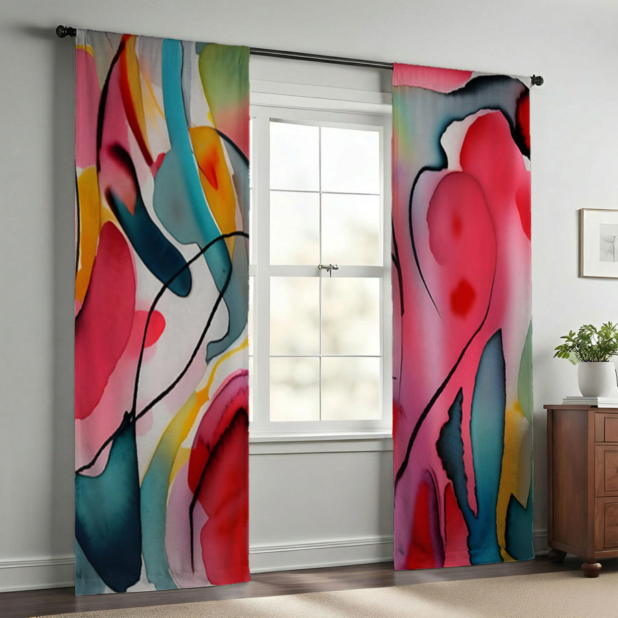 Multicolor Fluid Abstract Shape Pattern Window Curtains