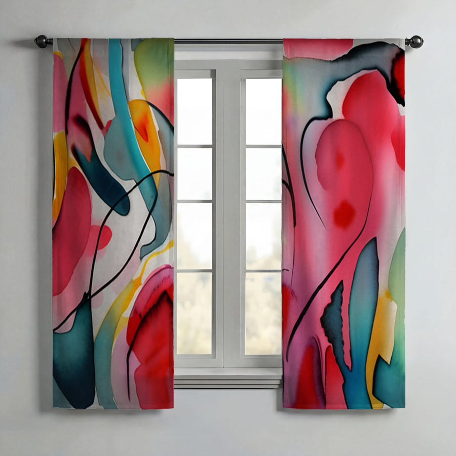 Multicolor Fluid Abstract Shape Pattern Window Curtains