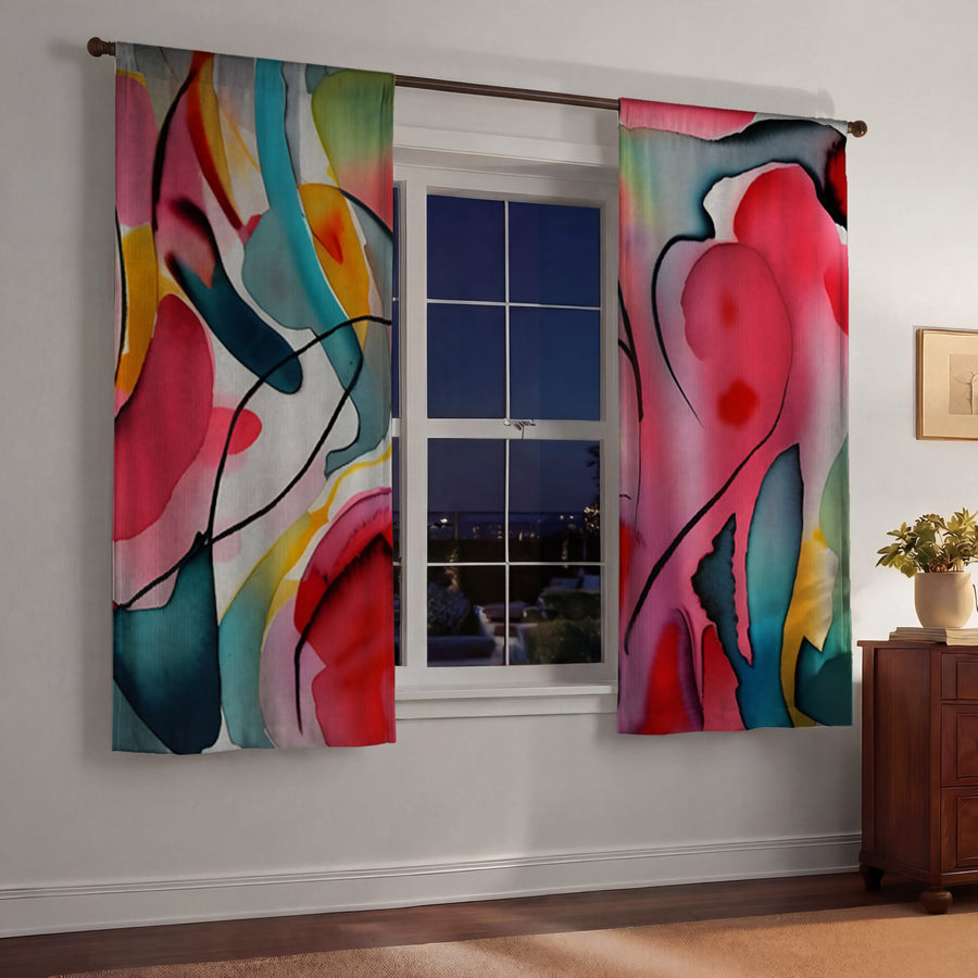 Multicolor Fluid Abstract Shape Pattern Window Curtains