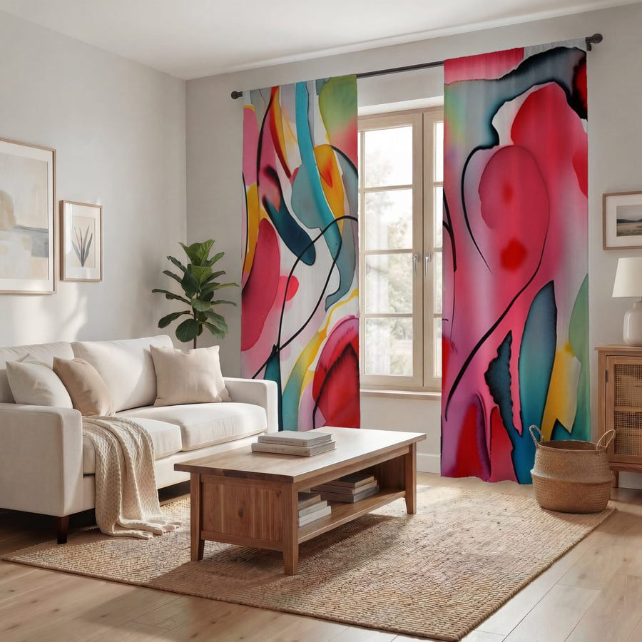 Multicolor Fluid Abstract Shape Pattern Window Curtains