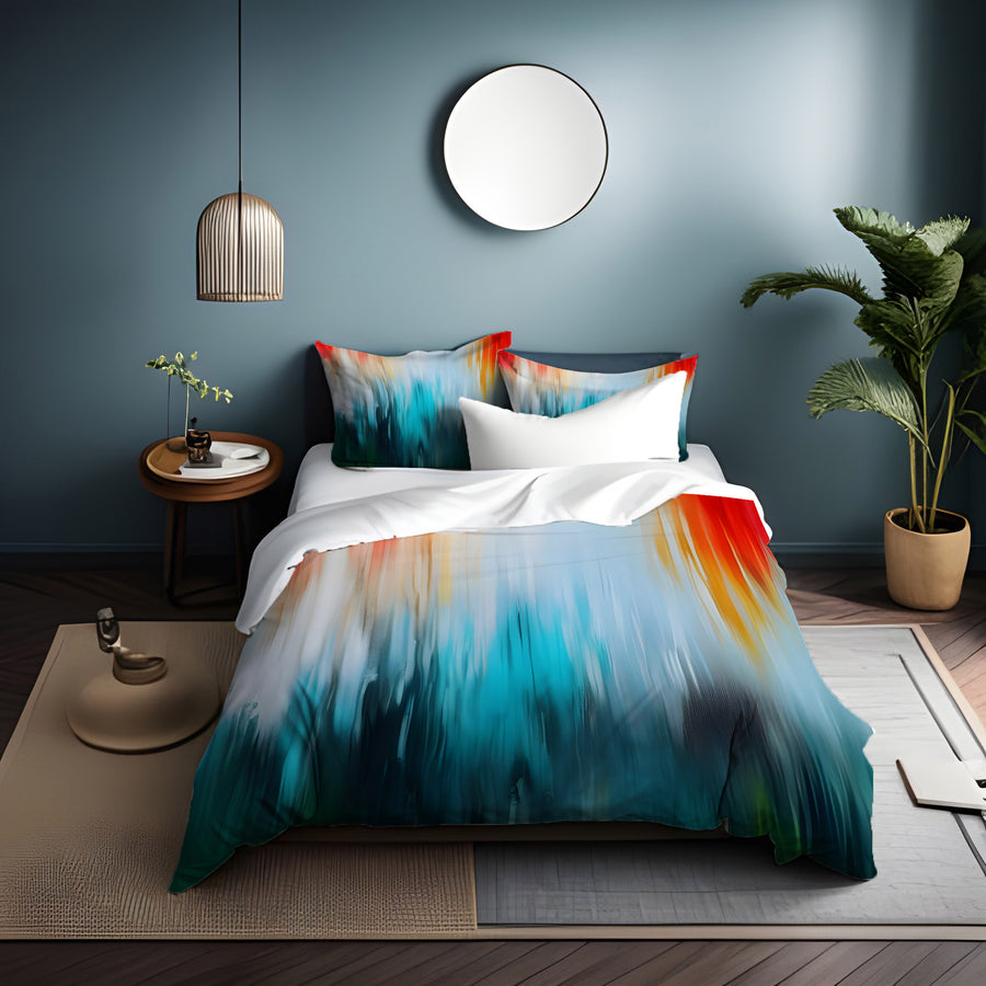 Teal and Orange Gradient Drip Pattern Duvet Cover