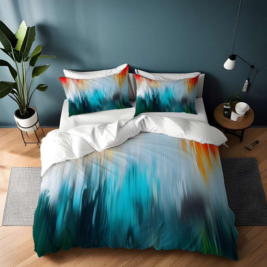 Teal and Orange Gradient Drip Pattern Duvet Cover