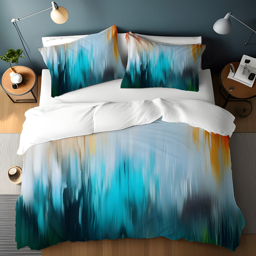 Teal and Orange Gradient Drip Pattern Duvet Cover