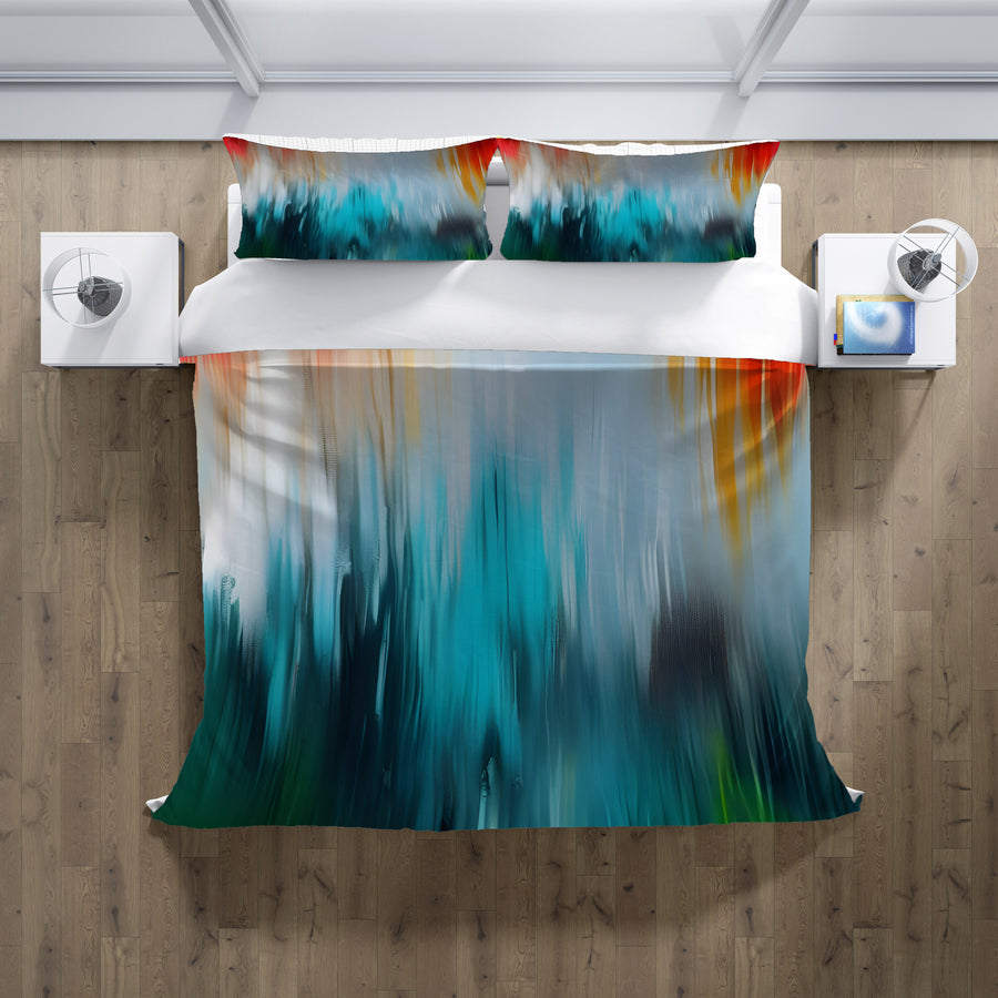 Teal and Orange Gradient Drip Pattern Duvet Cover