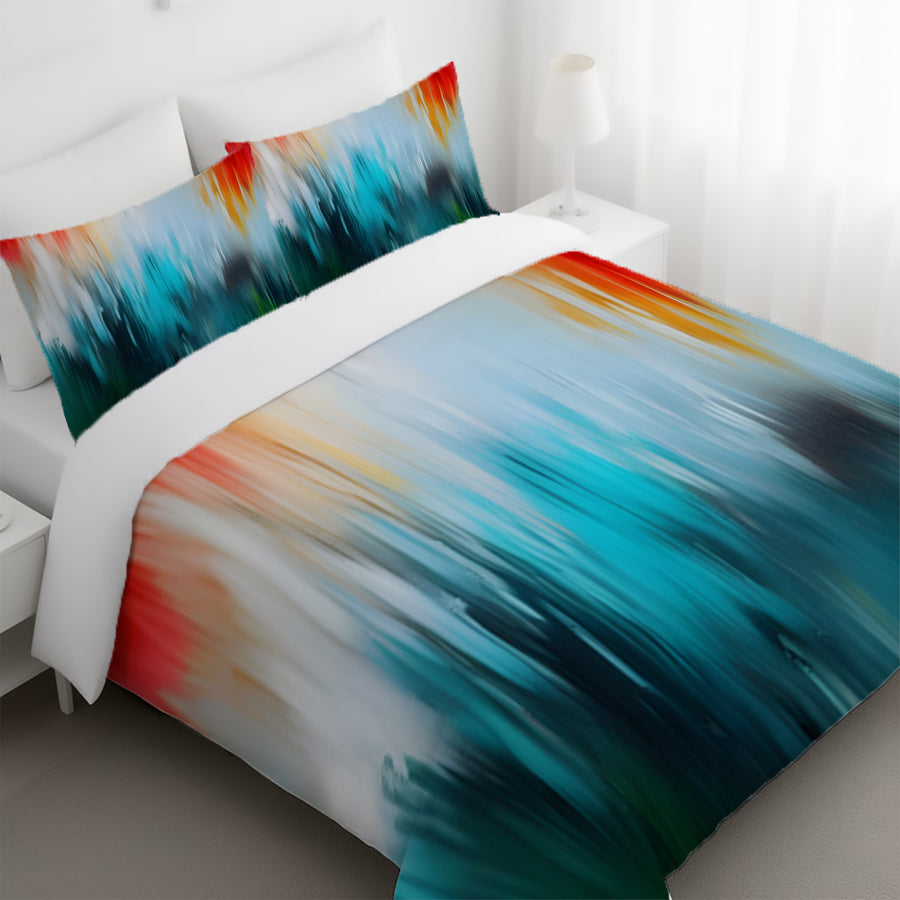 Teal and Orange Gradient Drip Pattern Duvet Cover