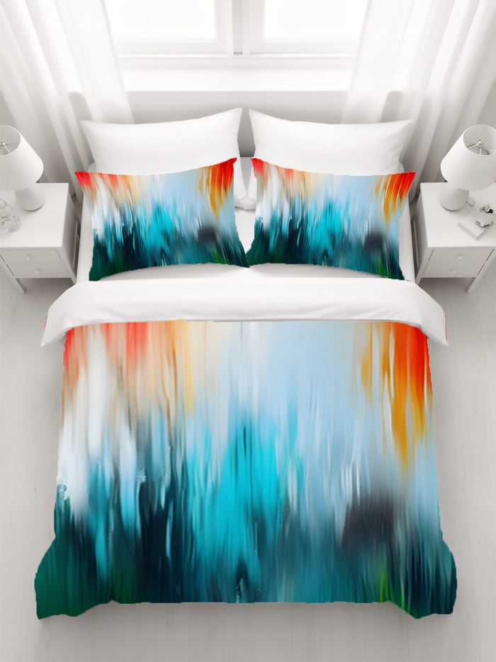 Teal and Orange Gradient Drip Pattern Duvet Cover