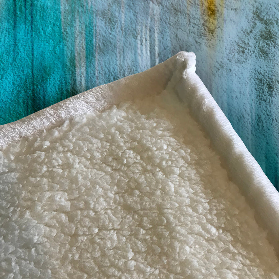 Teal and Orange Gradient Drip Pattern Fleece Sherpa Blanket