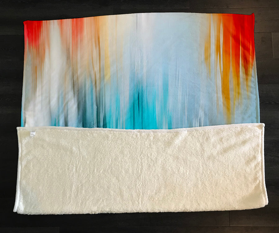Teal and Orange Gradient Drip Pattern Fleece Sherpa Blanket