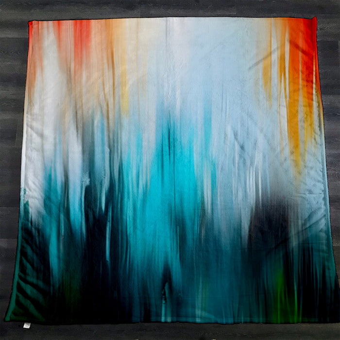 Teal and Orange Gradient Drip Pattern Fleece Sherpa Blanket