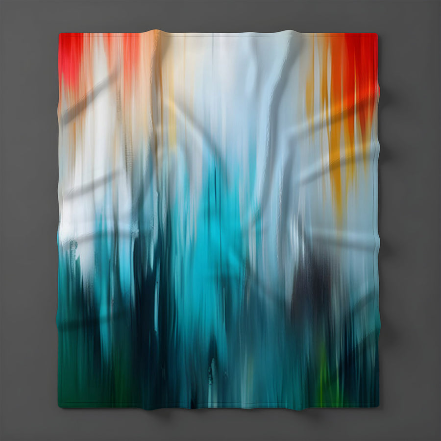 Teal and Orange Gradient Drip Pattern Fleece Sherpa Blanket