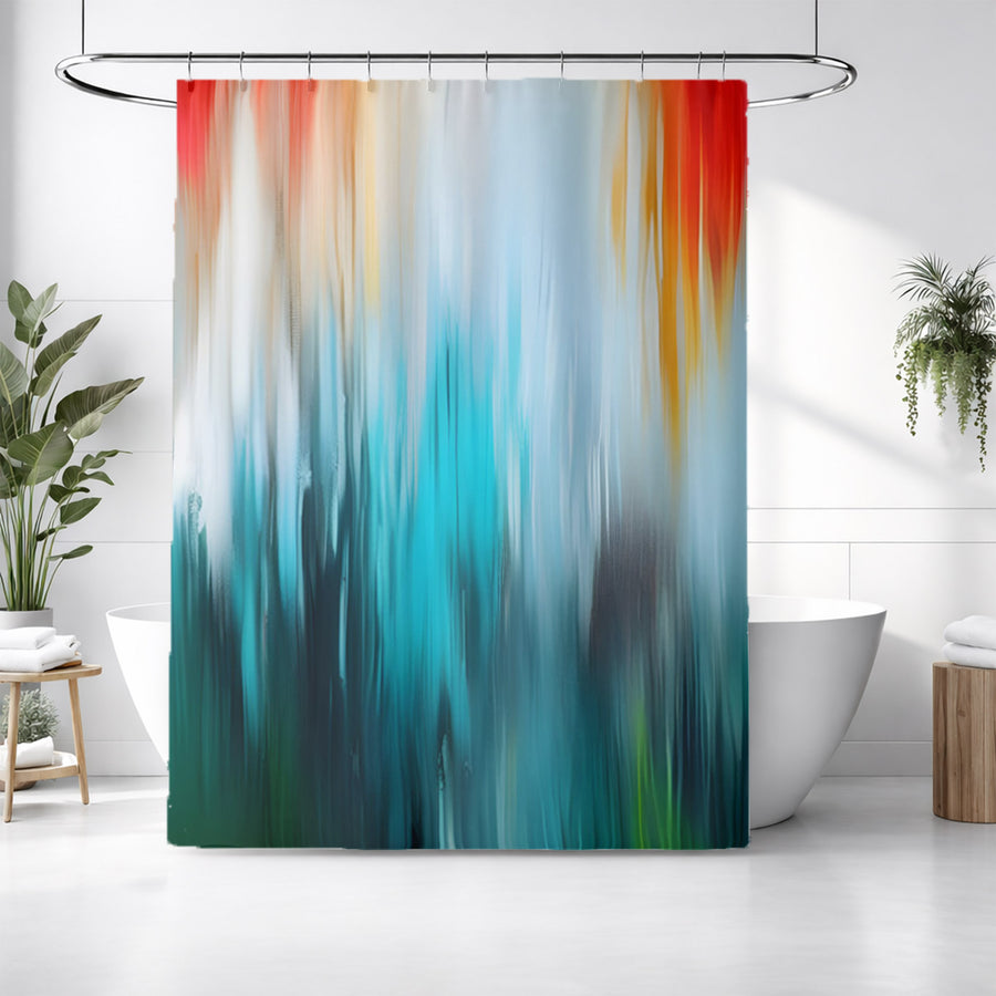 Teal and Orange Gradient Drip Pattern Shower Curtain