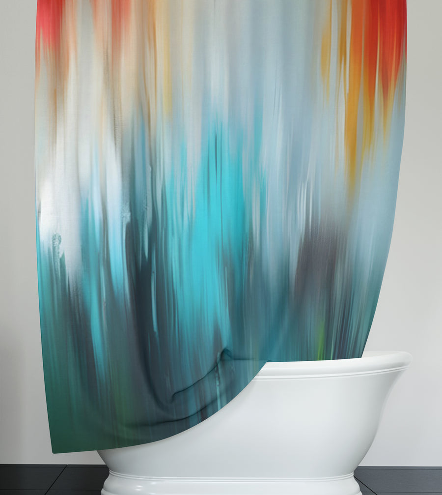 Teal and Orange Gradient Drip Pattern Shower Curtain