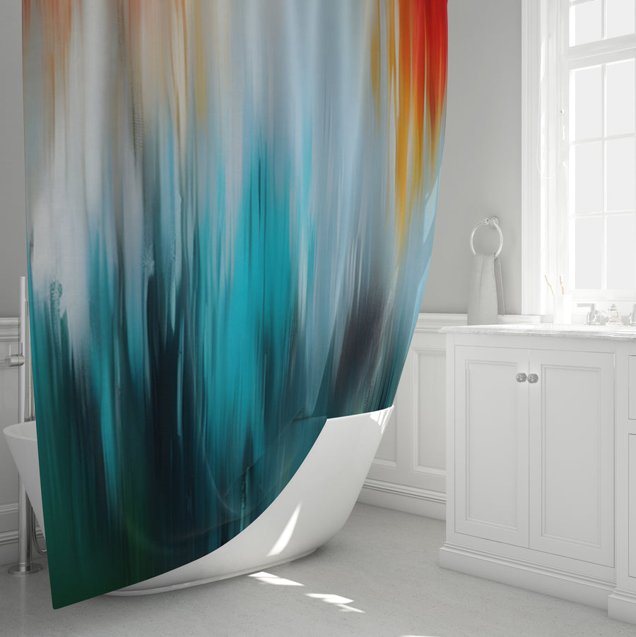 Teal and Orange Gradient Drip Pattern Shower Curtain