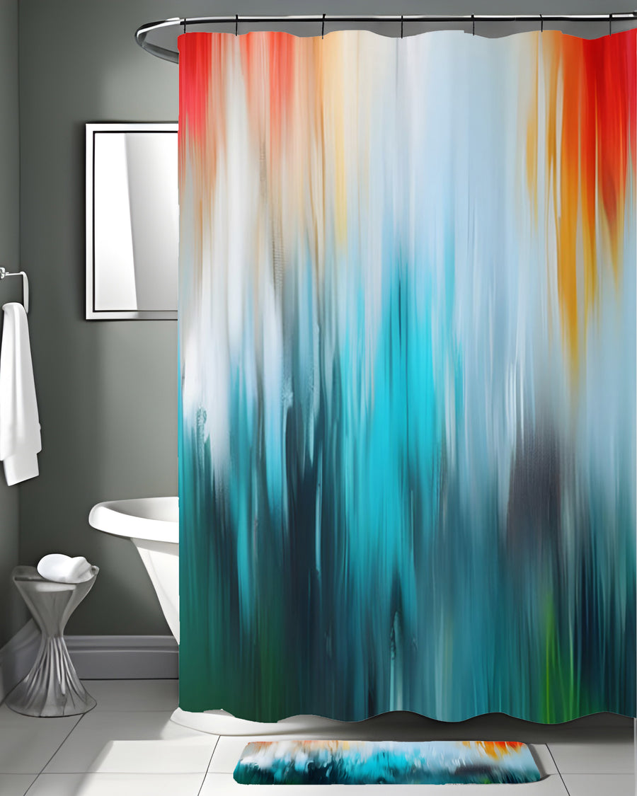 Teal and Orange Gradient Drip Pattern Shower Curtain