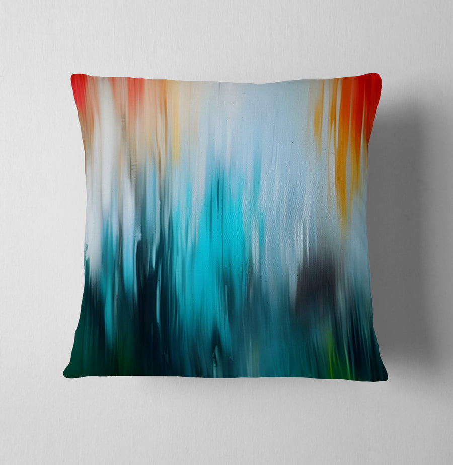 Teal and Orange Gradient Drip Pattern Throw Pillow Cover