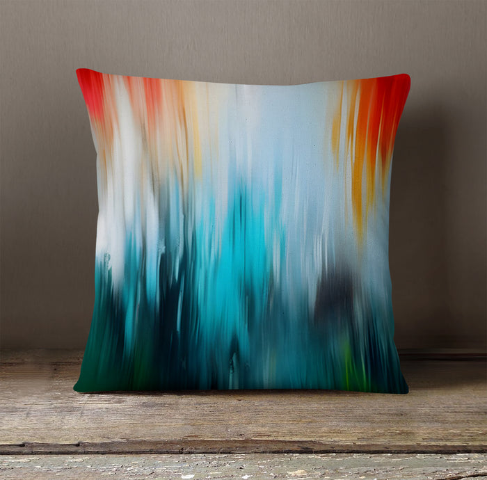 Teal and Orange Gradient Drip Pattern Throw Pillow Cover
