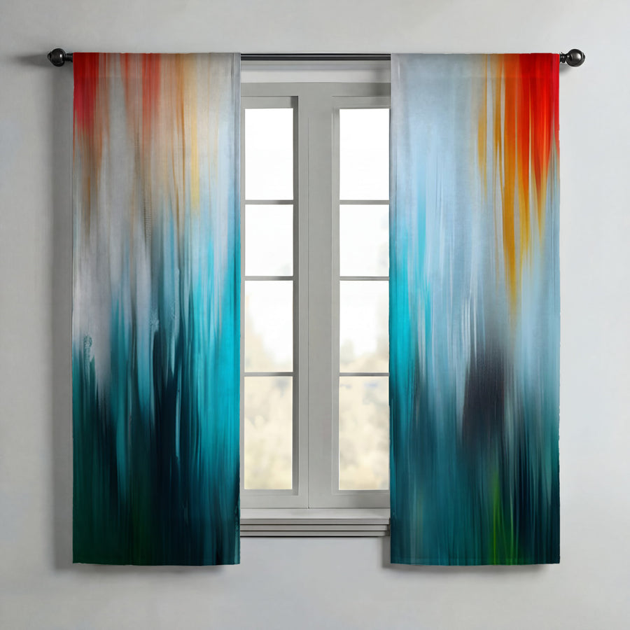 Teal and Orange Gradient Drip Pattern Window Curtains