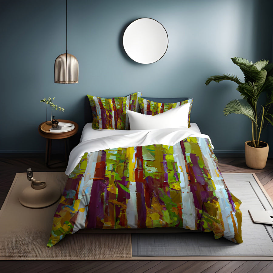 Multicolor Vertical Forest Abstract Pattern Duvet Cover