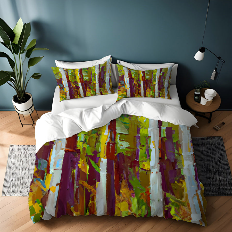Multicolor Vertical Forest Abstract Pattern Duvet Cover