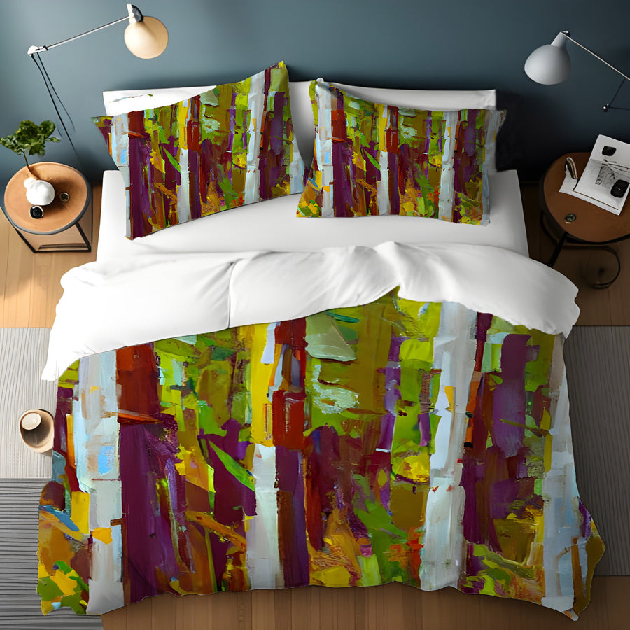 Multicolor Vertical Forest Abstract Pattern Duvet Cover