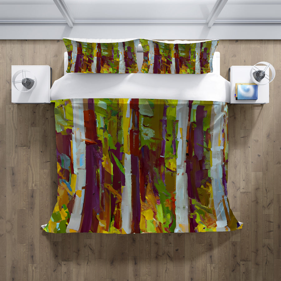 Multicolor Vertical Forest Abstract Pattern Duvet Cover