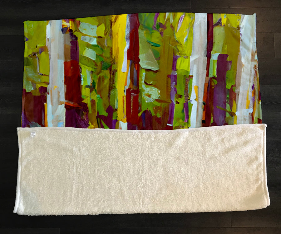 Multicolor Vertical Forest Abstract Pattern Fleece Sherpa Blanket