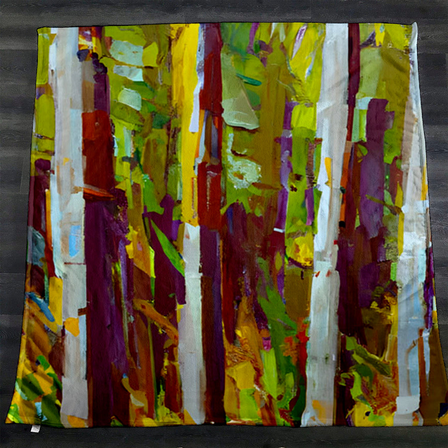 Multicolor Vertical Forest Abstract Pattern Fleece Sherpa Blanket