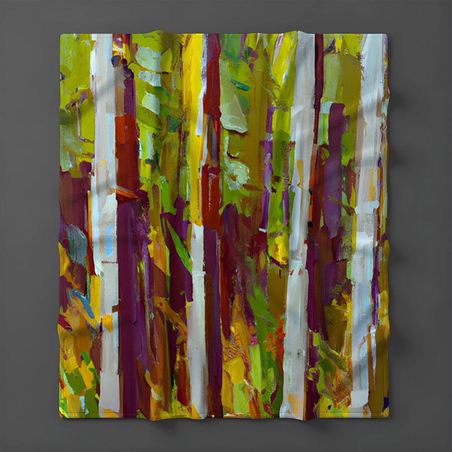 Multicolor Vertical Forest Abstract Pattern Fleece Sherpa Blanket