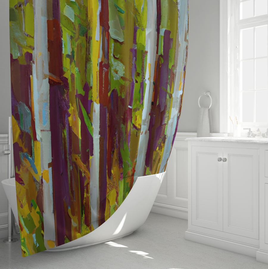 Multicolor Vertical Forest Abstract Pattern Shower Curtain