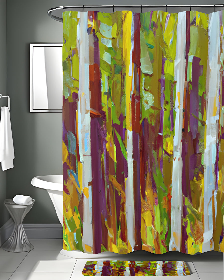Multicolor Vertical Forest Abstract Pattern Shower Curtain