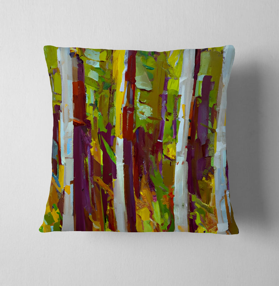Multicolor Vertical Forest Abstract Pattern Throw Pillow Cover