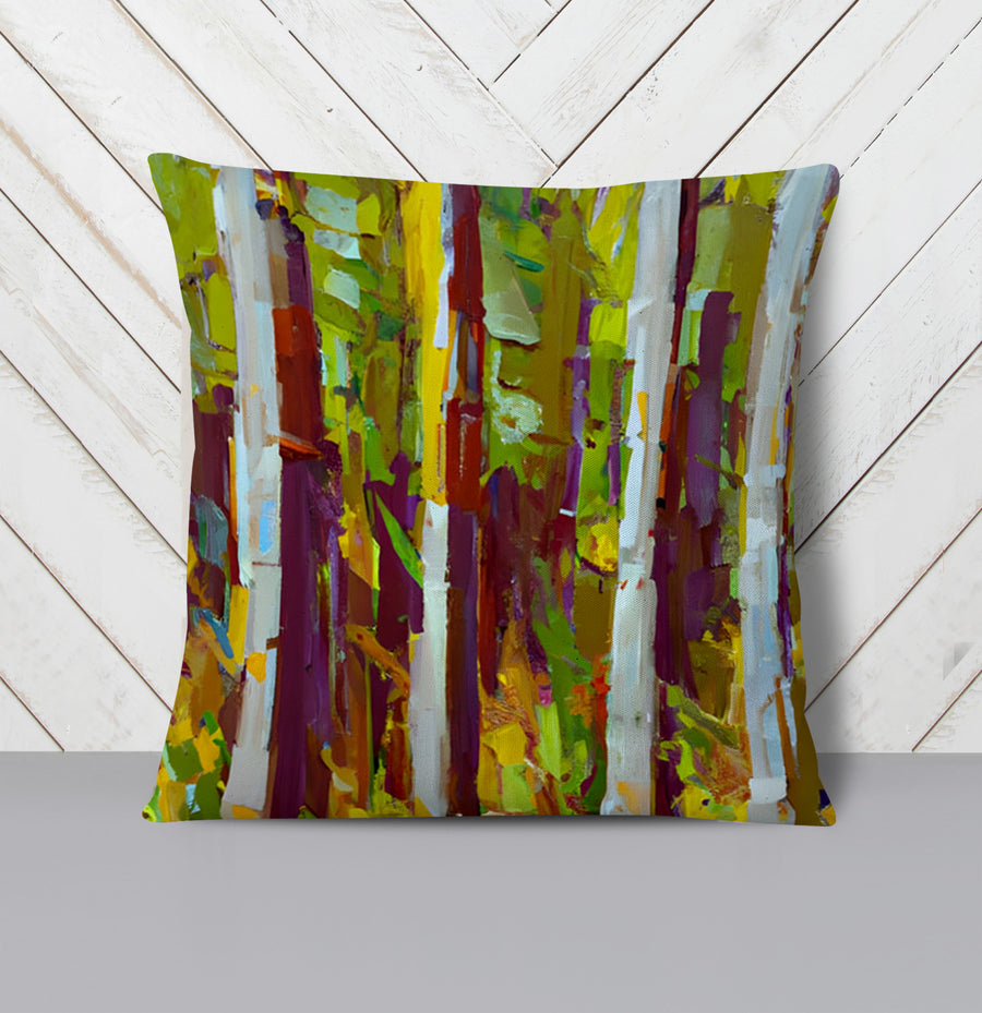 Multicolor Vertical Forest Abstract Pattern Throw Pillow Cover