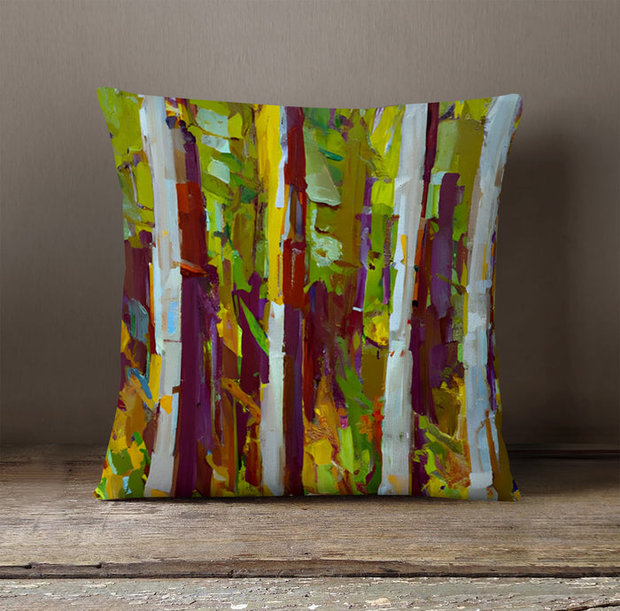 Multicolor Vertical Forest Abstract Pattern Throw Pillow Cover