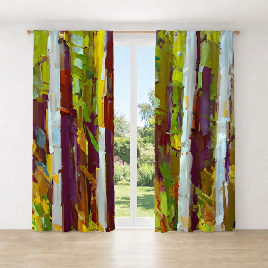 Multicolor Vertical Forest Abstract Pattern Window Curtains