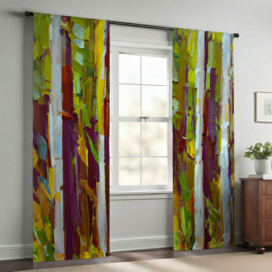 Multicolor Vertical Forest Abstract Pattern Window Curtains