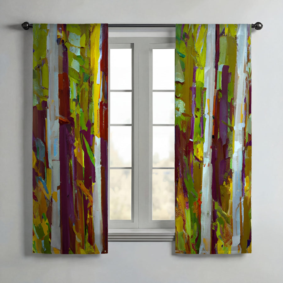 Multicolor Vertical Forest Abstract Pattern Window Curtains