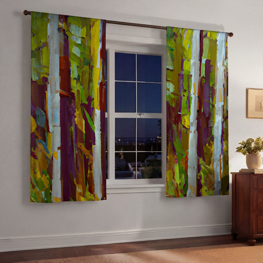 Multicolor Vertical Forest Abstract Pattern Window Curtains